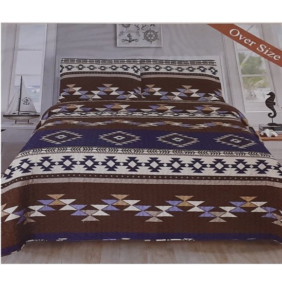 Southwestern Aztec print Quilted Bedspread 3 Piece Set - Picture 2 of 2